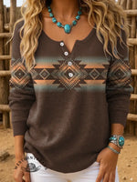 Retro Aztec Art Print Buttoned Cardigan Sweater