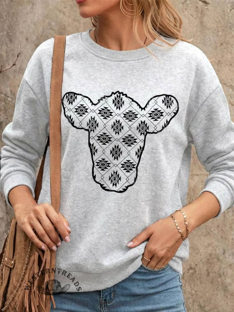 Cow West Print Casual Cotton Sweatshirt