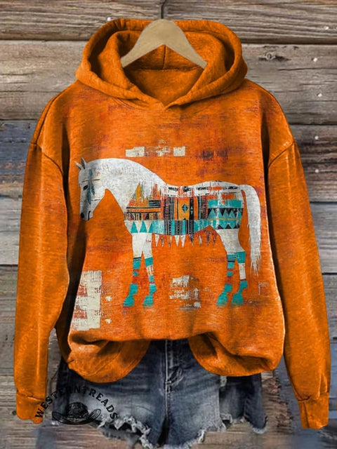 Retro Horse Cotton Casual Hoodie Sweatshirt