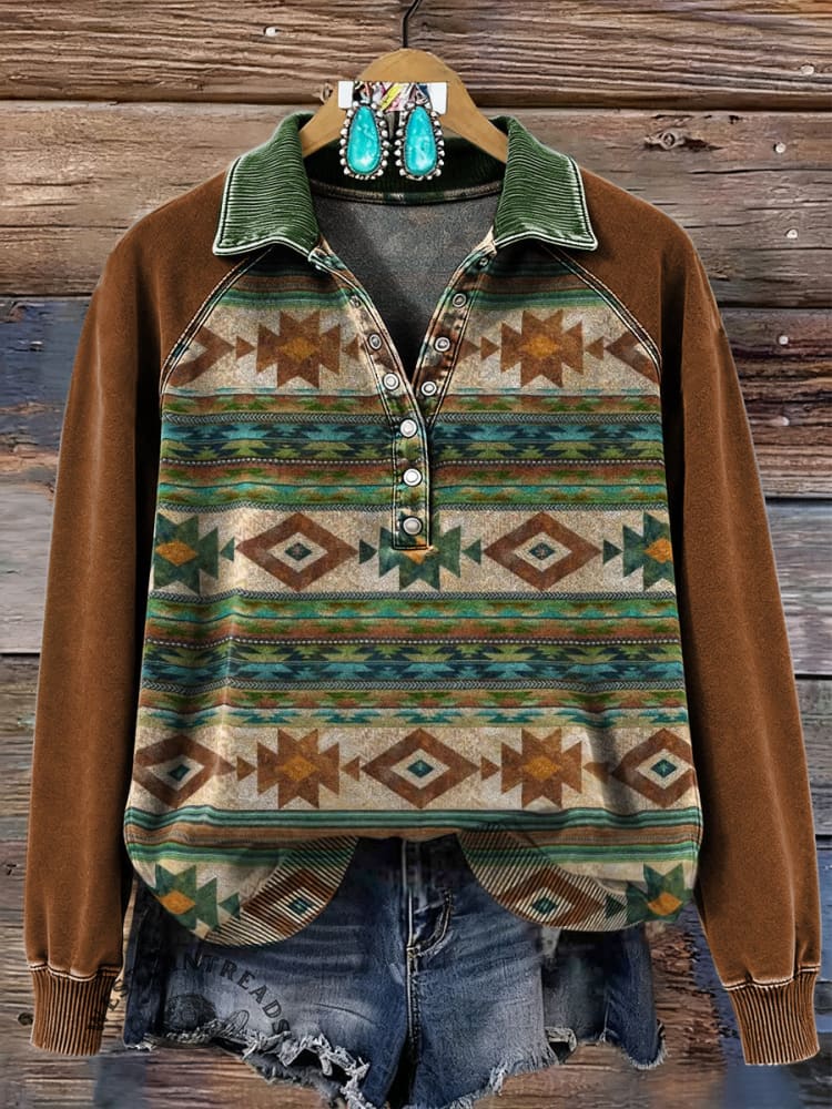Vintage Aztec Art Print Casual Sweatshirt