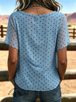 Women's Vintage Draped Neckline Patchwork Chiffon Casual Shirt