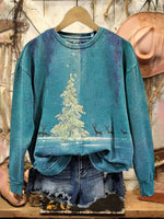Vintage Christmas Tree Print Casual Cotton Sweatshirt