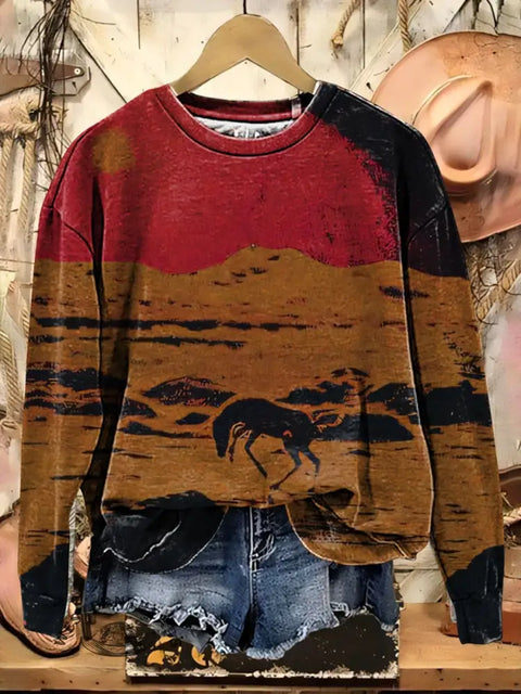 Retro Wild West Art Casual Cotton Sweatshirt