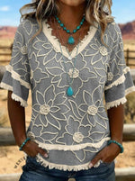 Vintage Art Patchwork Cotton And Linen Shirt