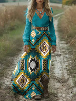 Women's Vintage Art Print Pocket Cotton Dress