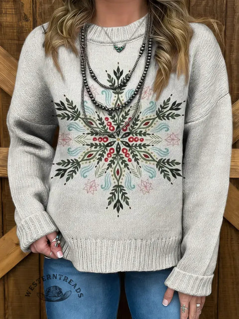 Women's Snowflake Art Print Casual Sweater