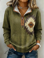 Aztec Retro Texture Casual Half-zip Cotton Sweatshirt