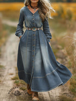 Women's Western V-Neck Casual Denim Dress