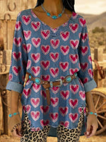 Vintage Elegant Denim Heart Valentine's Day Aztec Art Shirt