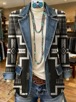 Aztec Print Patchwork Denim Sweater