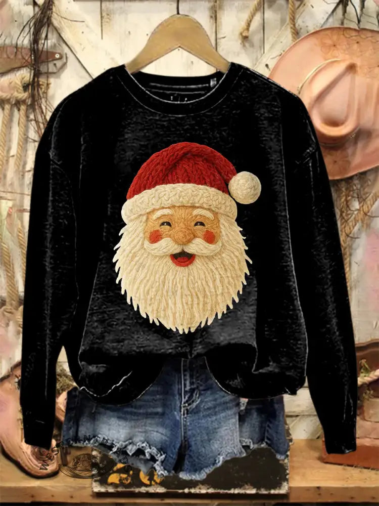 Vintage Christmas Santa Claus Art Print Casual Cotton Sweatshirt