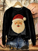 Vintage Christmas Santa Claus Art Print Casual Cotton Sweatshirt