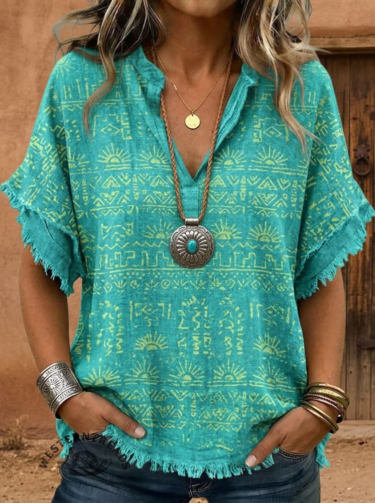 Vintage Art Printed Patchwork Casual Shirt