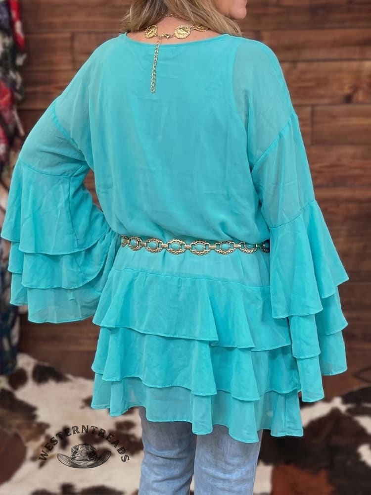 Boho Ruffle Layered Tunic Top