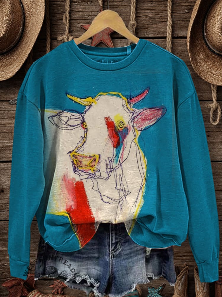 Vintage Western Art Print Casual Cotton Sweatshirt
