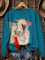 Vintage Western Art Print Casual Cotton Sweatshirt