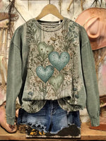 Vintage Heart Art Print Casual Cotton Sweatshirt