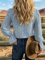 Women's Retro Cowboy Art Ruffles Sleeve Casual Shirt