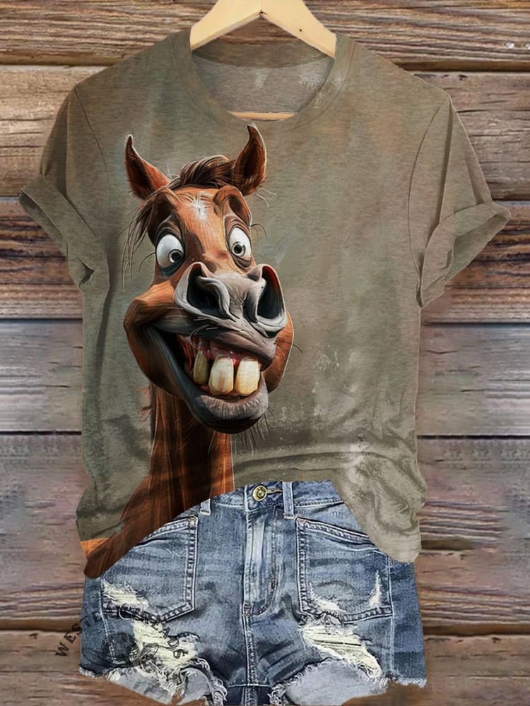 Funny Horse Print Casual T-shirt