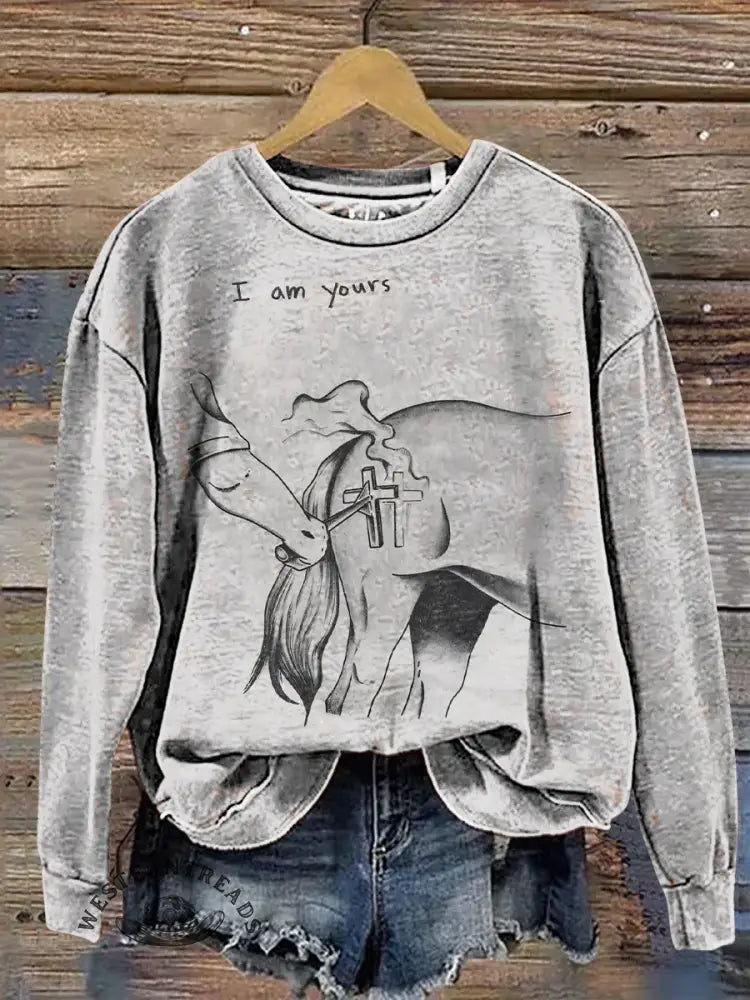 Valentine Horse Art Print Casual Cotton Sweatshirt