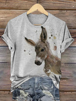 Retro Donkey Art Print Casual T-shirt
