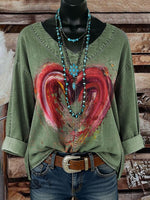 Vintage Heart Casual Denim Top