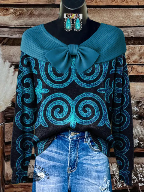 Women's Retro Print Casual Cotton Sweater