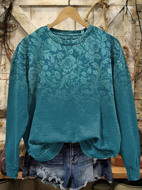 Retro Floral Casual Cotton Sweatshirt