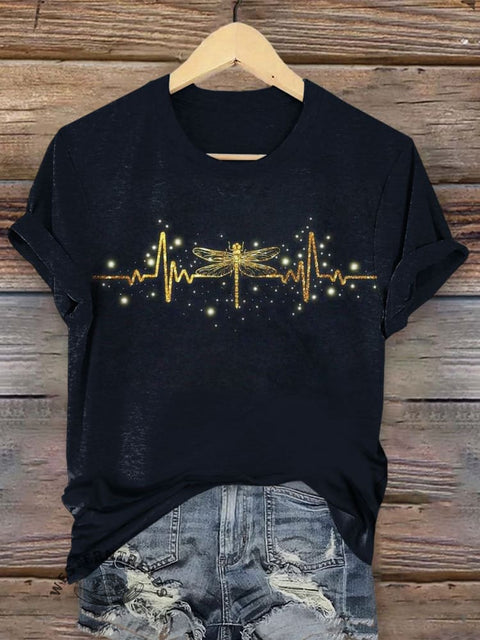 Retro Dragonfly Art Print Casual Short Sleeve T-shirt