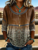 Women's West Print Casual Hollow Denim Shirt