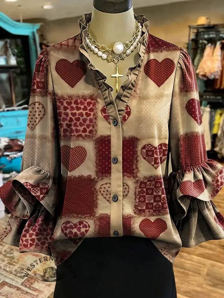 Women's Valentine's Day Casual Ruffle Shirt