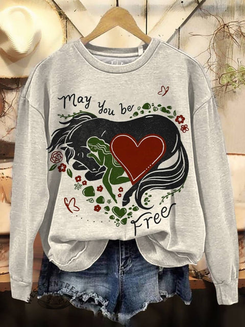 Horse Art Print Casual Cotton Sweatshirt