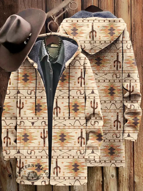 Retro Western Unisex Plush Thick Long-Sleeved Cardigan Coat