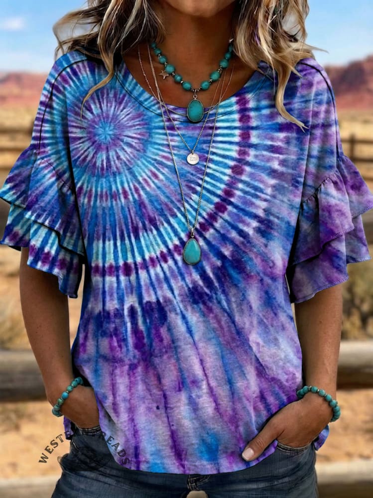 Retro Short Sleeve Shirt With Ruffled Sleeves