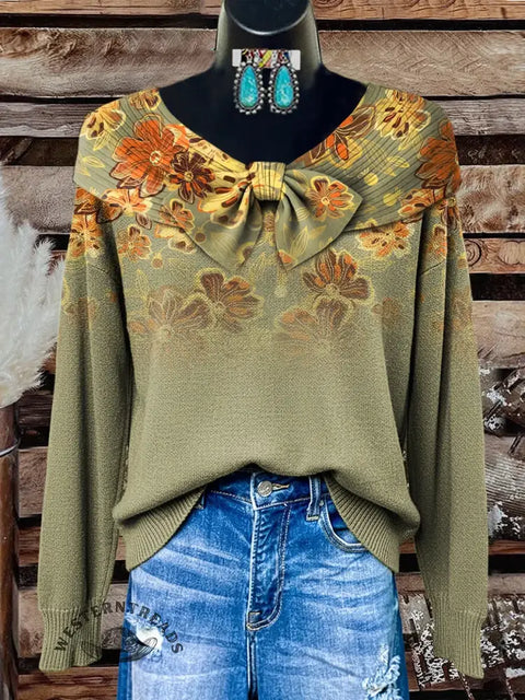 Retro Floral Art Print Buttoned Cardigan Sweater