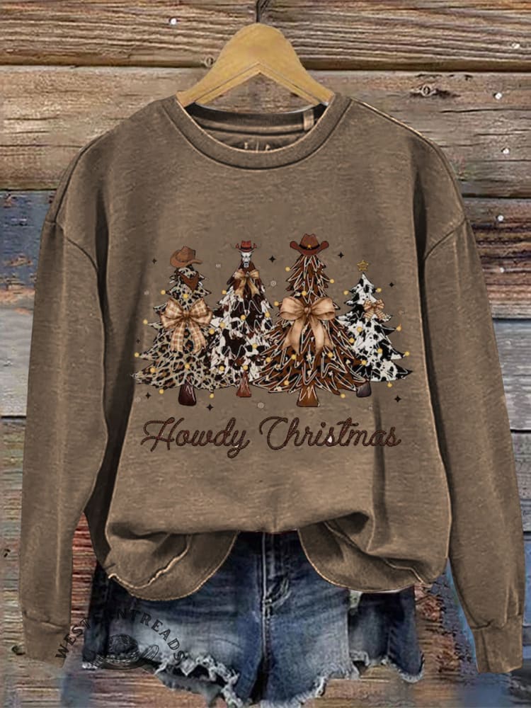 Vintage Christmas Pattern Casual Cotton Sweatshirt