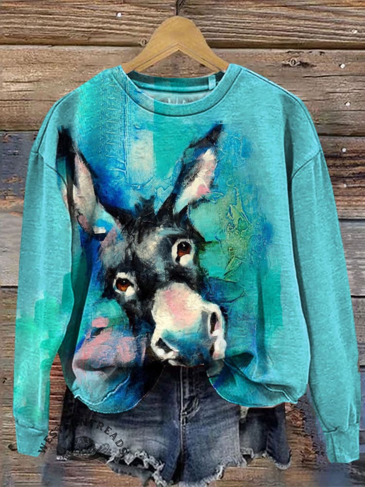 Donkey Print Casual Cotton Sweatshirt