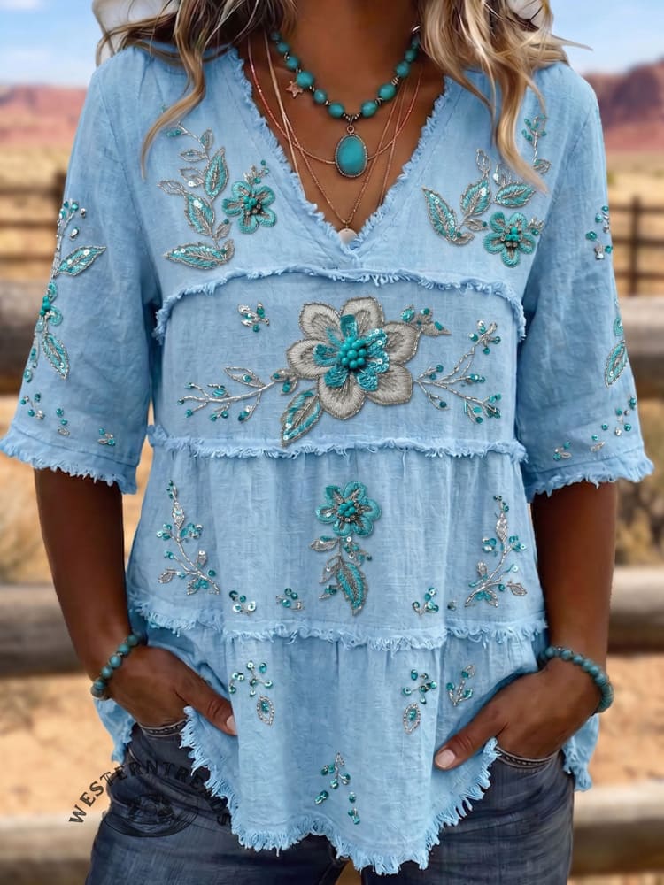 Vintage ArtPatchwork Cotton Linen Shirt