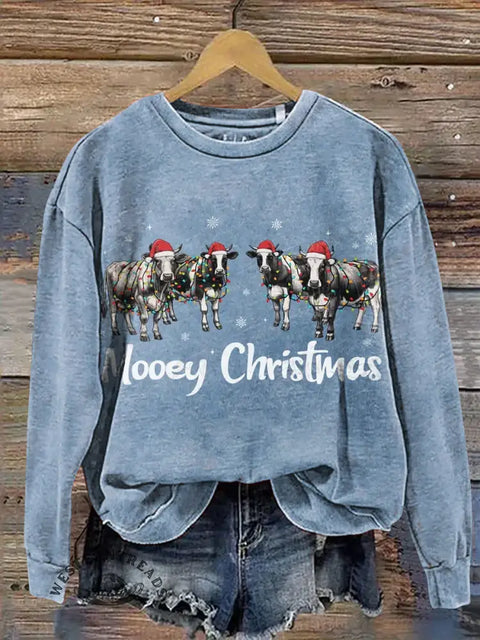 Funny Christmas Cow Casual Cotton Sweatshirt