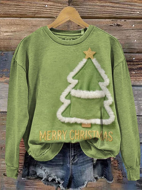 Christmas Art Print Casual Cotton Sweatshirt