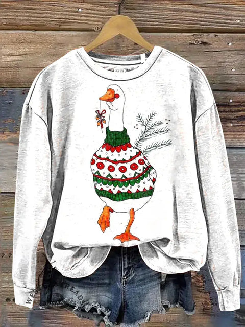 Christmas Duck Casual Cotton Sweatshirt