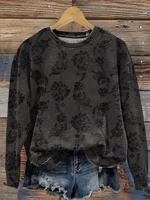 Floral Art Print Casual Cotton Sweatshirt