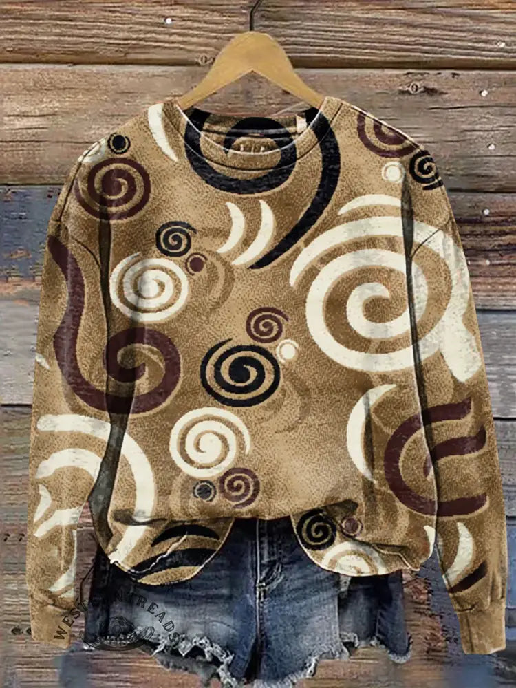 Retro Art Print Casual Sweatshirt