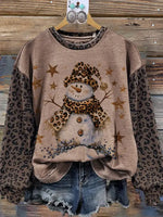 Vintage Contrast Print Leopard Print Christmas Sweatshirt