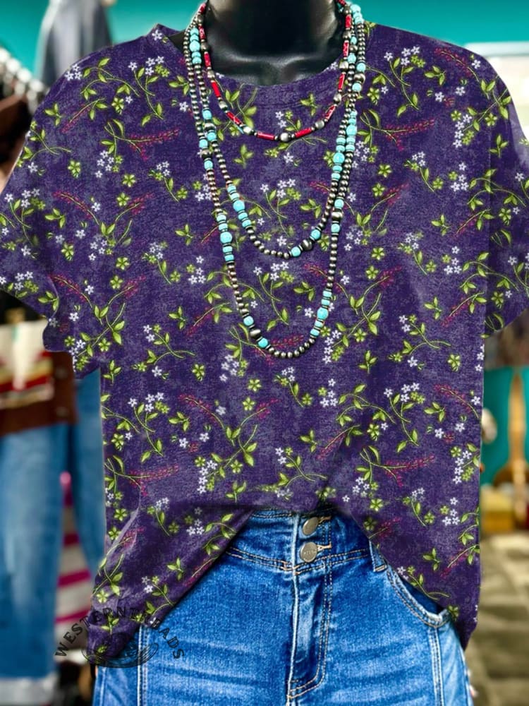 Floral Art Print Casual T-shirt