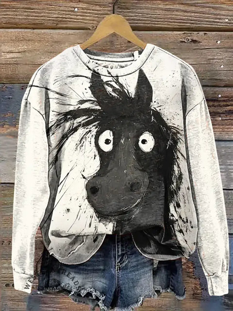 Funny Black Horse Casual Cotton Sweatshirt