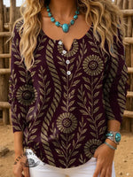 Retro Flower Art Print Buttoned Cardigan Sweater