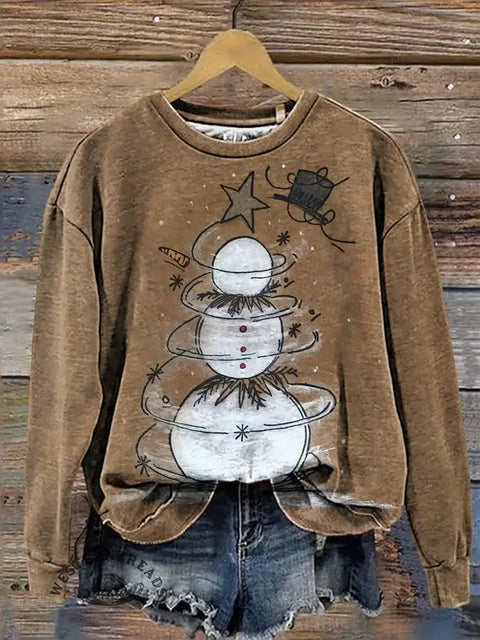 Funny Snowman Art Print Casual Cotton Sweatshirt