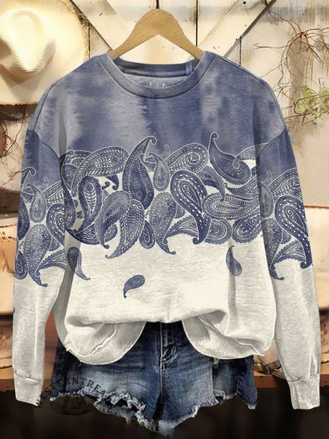 Paisley Print Casual Cotton Sweatshirt