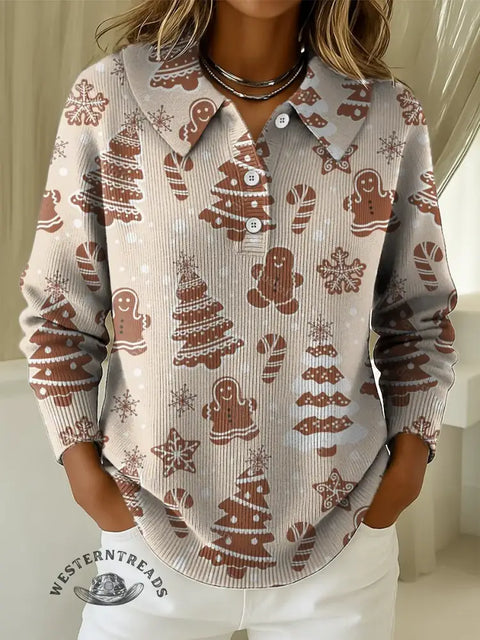 Women's Christmas Tree And Gingerbread Print Peter Pan Collar Sweater